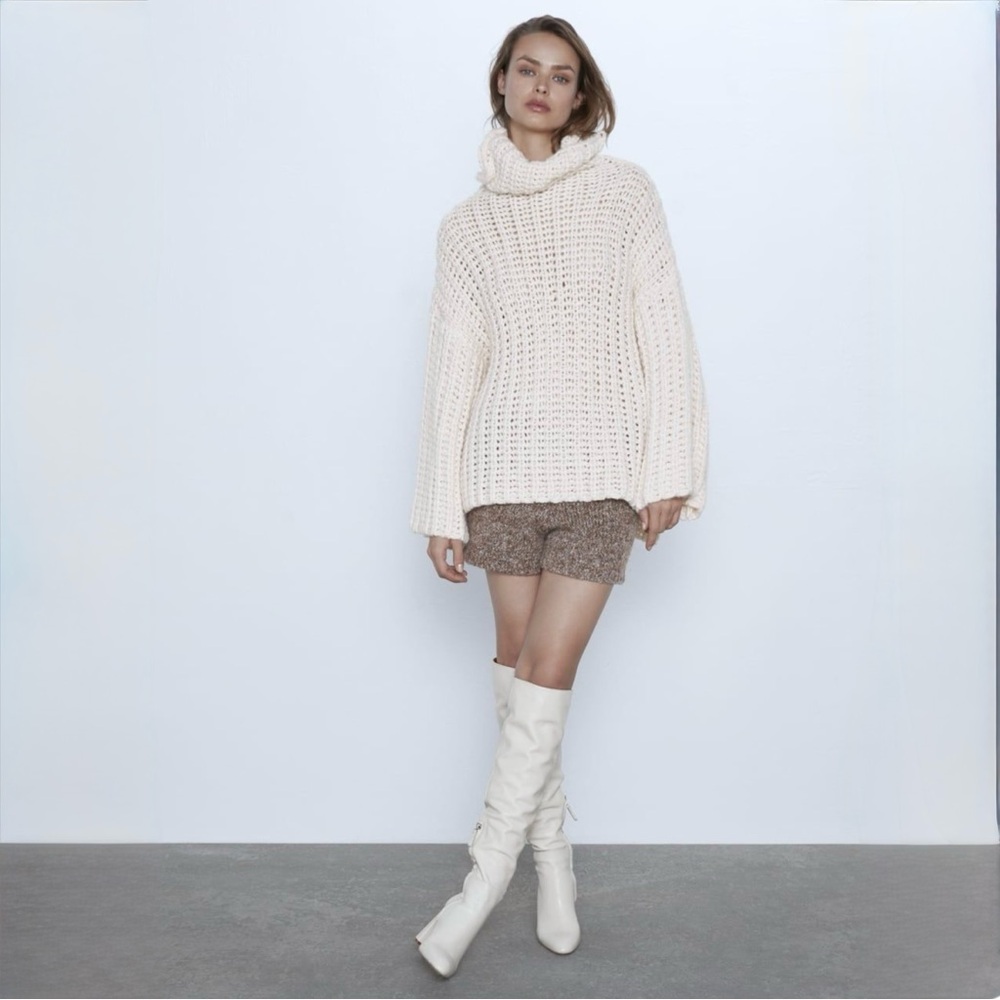 Zara Cream Chunky Knit Cowl Neck Sweater - Picture 3 of 14